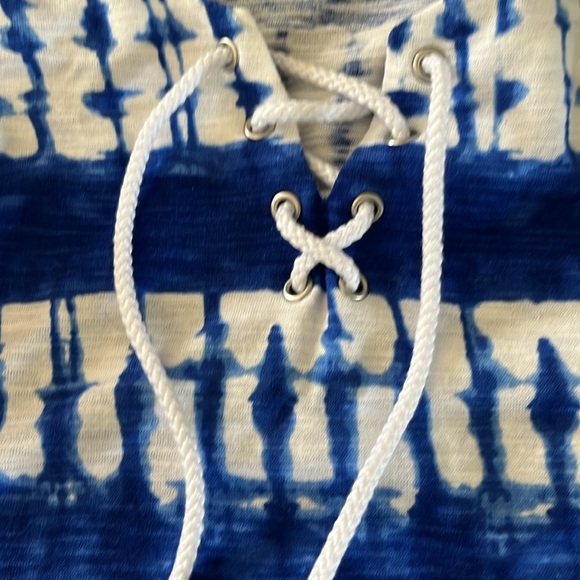 ALIA Tie Dye T-shirt Blue Short Sleeve with Lace Up XL - Picture 3 of 7